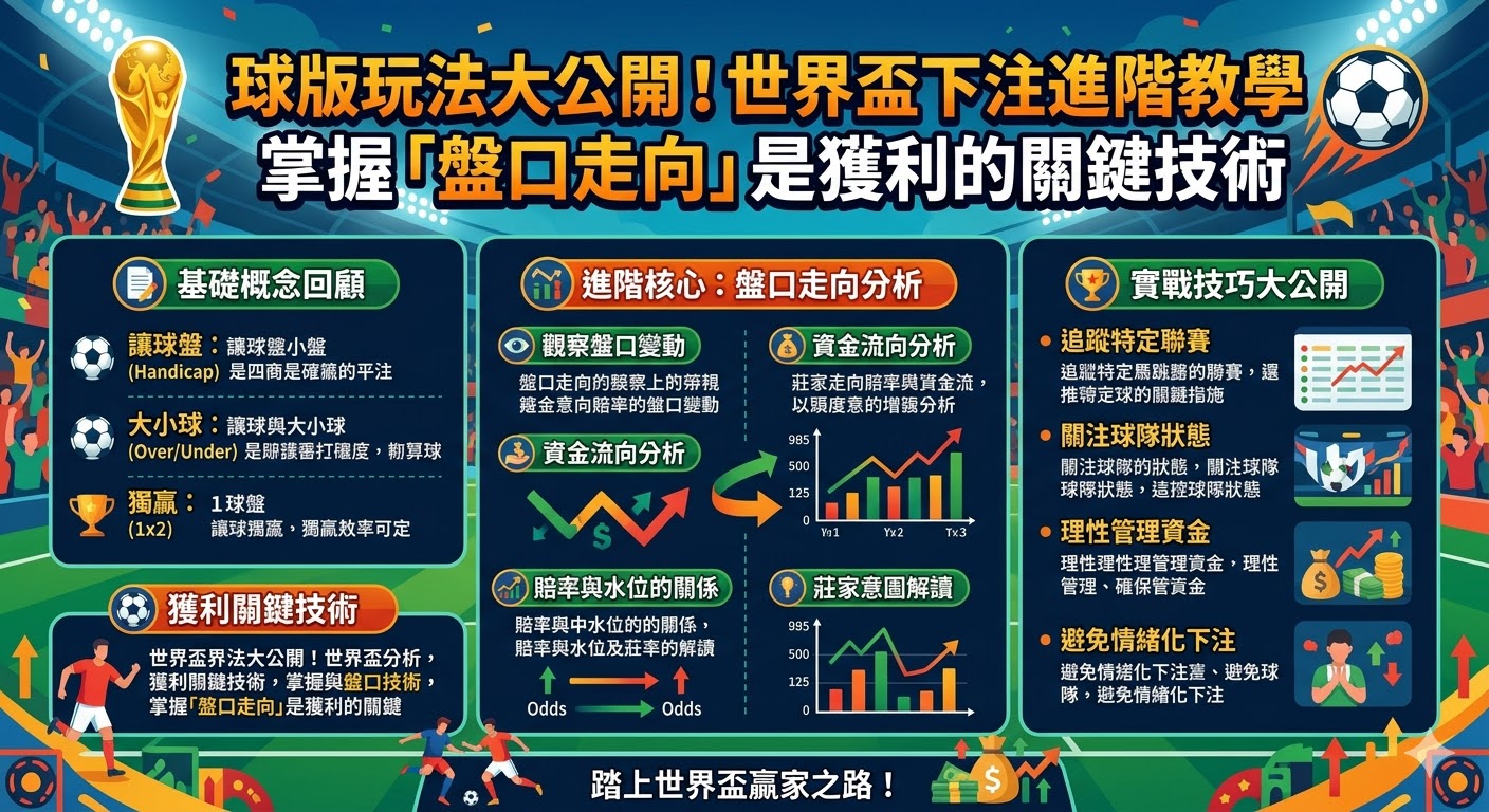 球版玩法大公開！世界盃下注進階教學：掌握「盤口走向」是獲利的關鍵技術